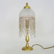 Table lamp, bedside lamp with pearls, speckled white globe in glass paste. 80s