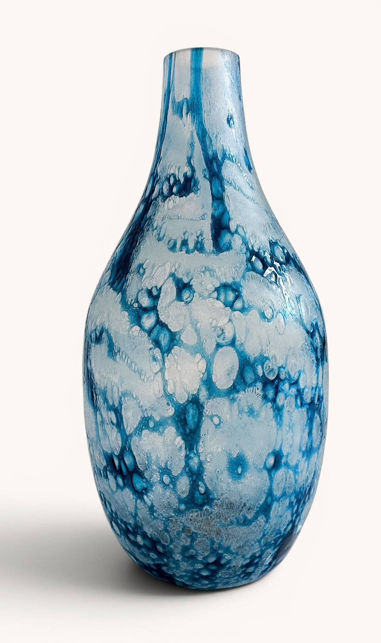Brutalist Blue and White Reactive Art Glass Vase, Europe, 1970s