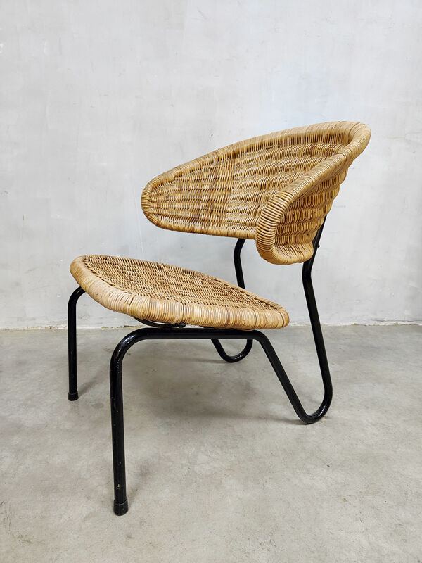 Fauteuil en rotin design hollandais du milieu du siècle Dirk van Sliedregt Gebr. Jonkers