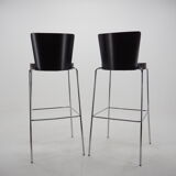 Midcentury chrome and wood bar stools by Ton, Czechoslovakia, 1980s