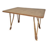 Vintage Rattan/Bamboo Dining Table with Compass Legs 1950s