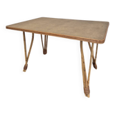 Table de salle à manger pieds compas en rotin, 1950