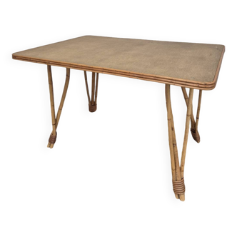 Vintage Rattan/Bamboo Dining Table with Compass Legs 1950s