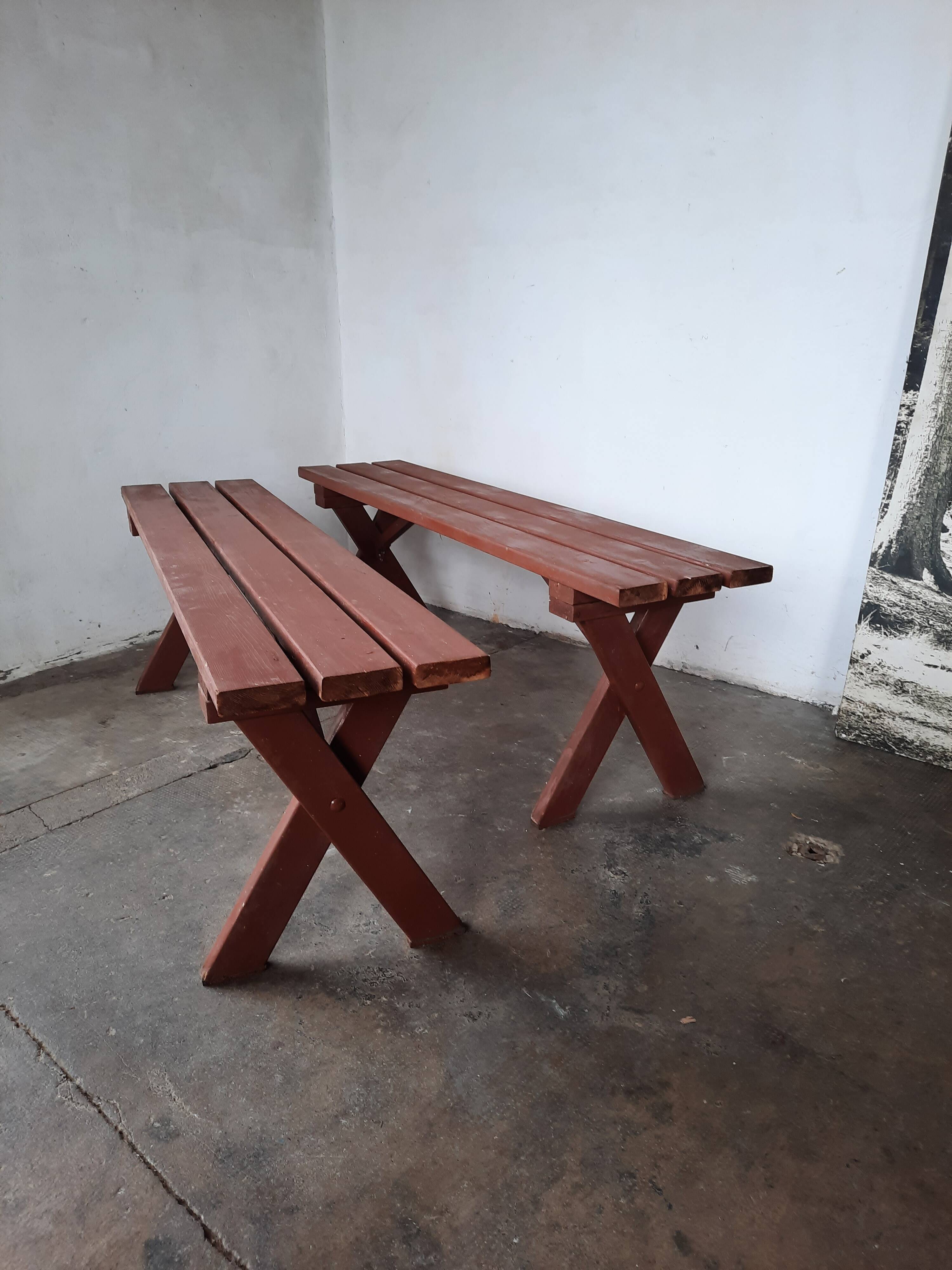 Paire de bancs pliant de  jardin  en bois