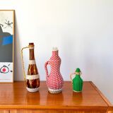 mini bottle in green and white scoubidou from the 70s
