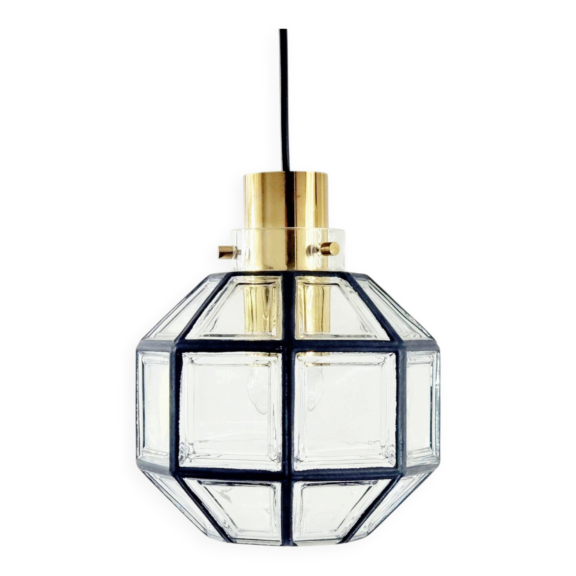 Mid-Century Glass & Brass Pendant Light from Limburg, Germany, 1960s/1970s