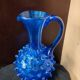 Cobalt blue vase pitcher Empolie in bubbled glass with dots.