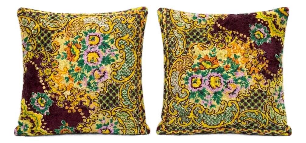 Set of 2 vintage velvet cushion covers 51x51 cm
