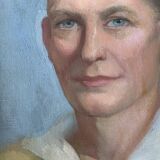 Vintage Oil On Canvas Men Portrait Signed, Small, 1950s