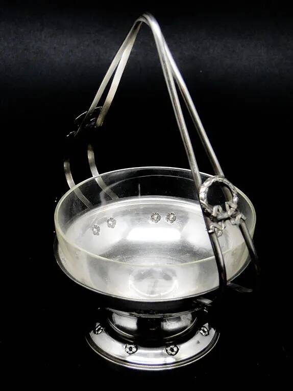 Art Nouveau sugar bowl, silver-plated brass, Poland, 1930s