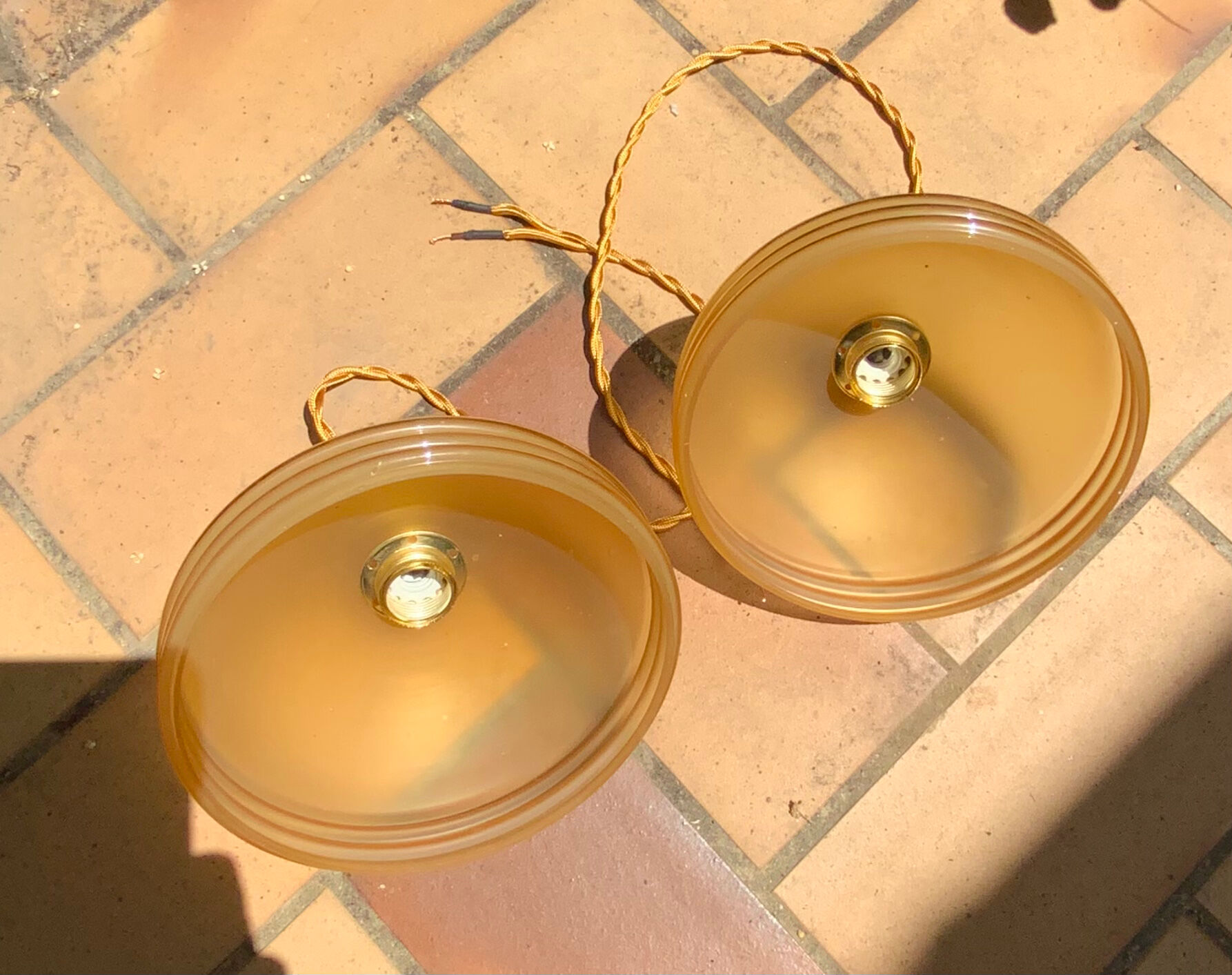Suspension duo frosted glass orange and golden electricity new