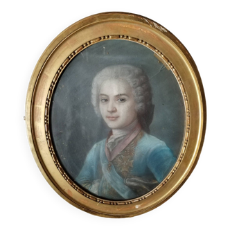 Pastel on canvas 18th century old gilded frame with window