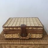 Wicker and blue gingham briefcase