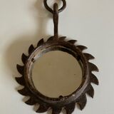 Brutalist sun mirror in beaten iron 1970 34cm