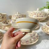 Robj Paris Coffee Tea Set with Floral Yellow Porcelain Core - Vintage Art Deco Style