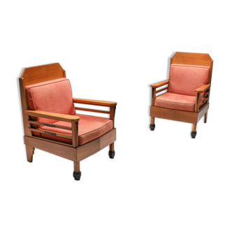 Pair of club chairs art deco Europe 1960