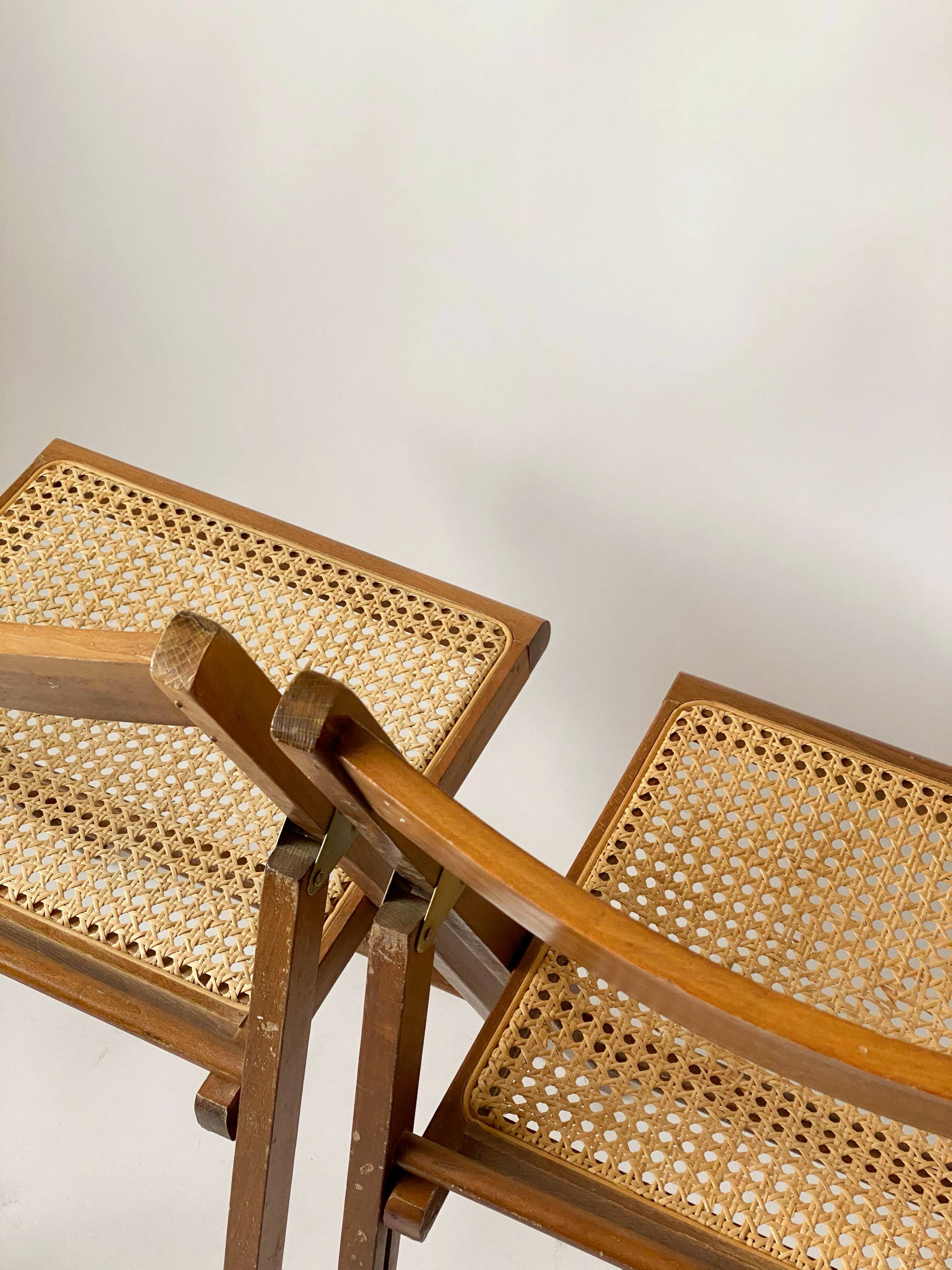 Pair folding chairs caning