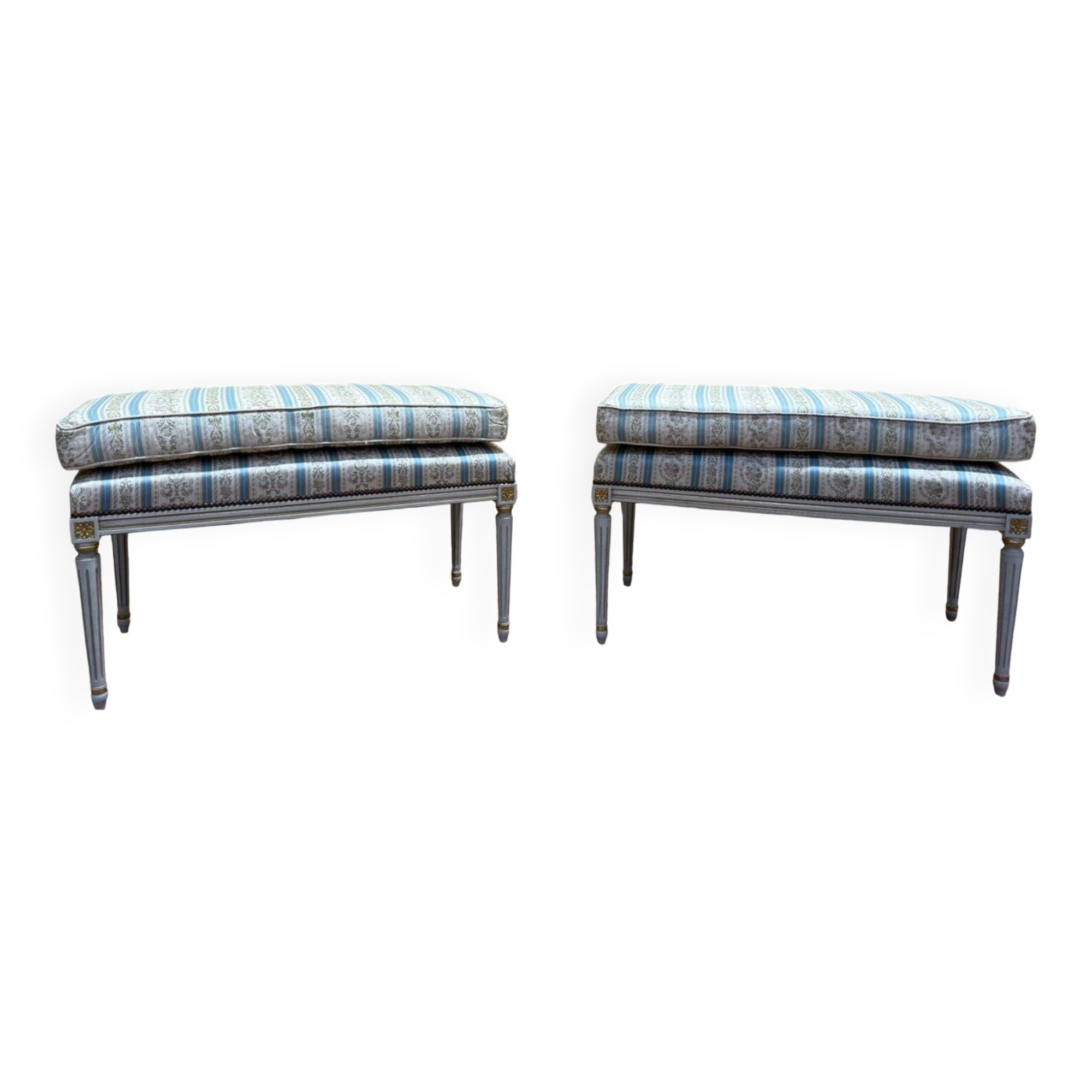Pair of Louis XVI benches in lacquered and gilded wood