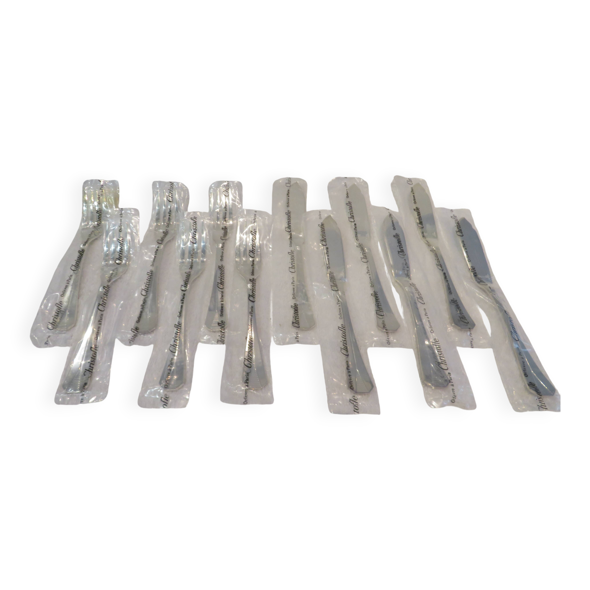 6 Christofle Atlantide silver-plated fish cutlery sets 12p in blister pack