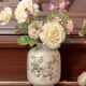 Cracked earthenware vase – Floral rose decoration – Transferware style