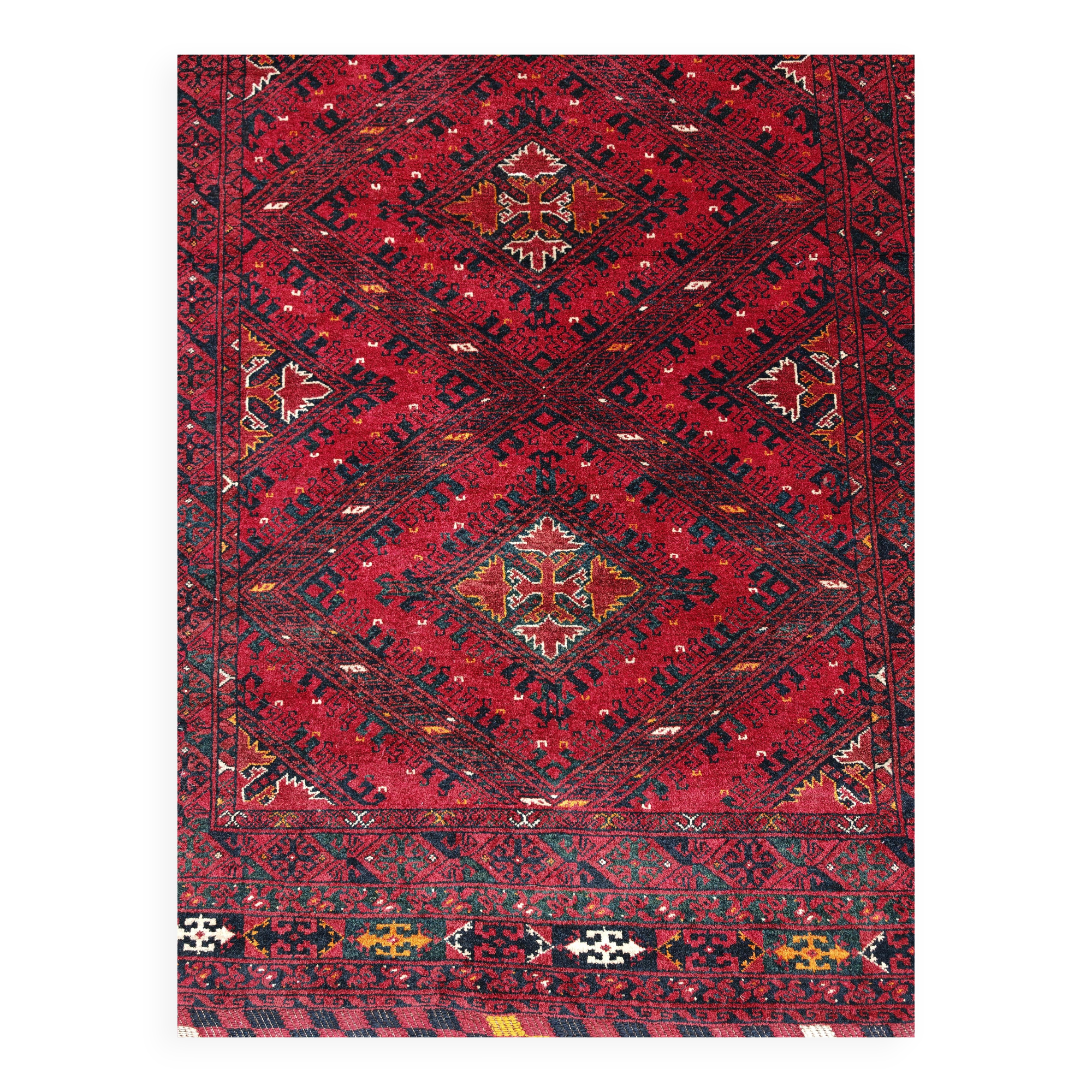 Vintage hand-knotted Kunduz rug, natural dyes, 1940s.