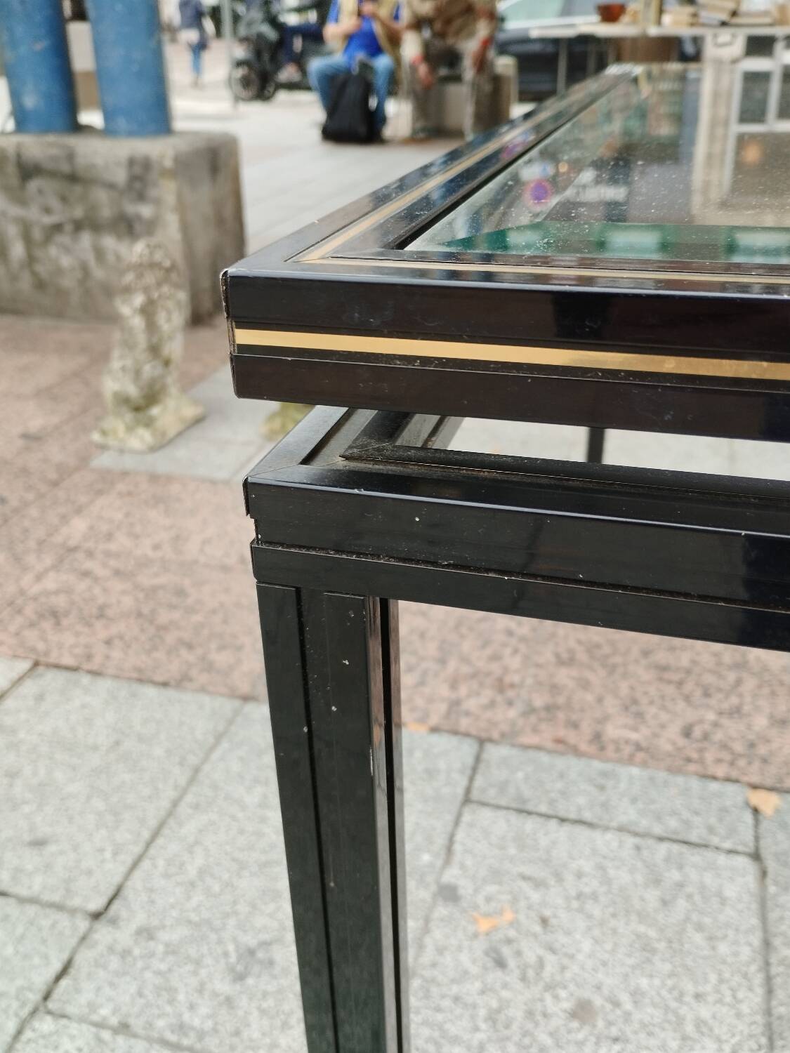 Old console with vintage glass top