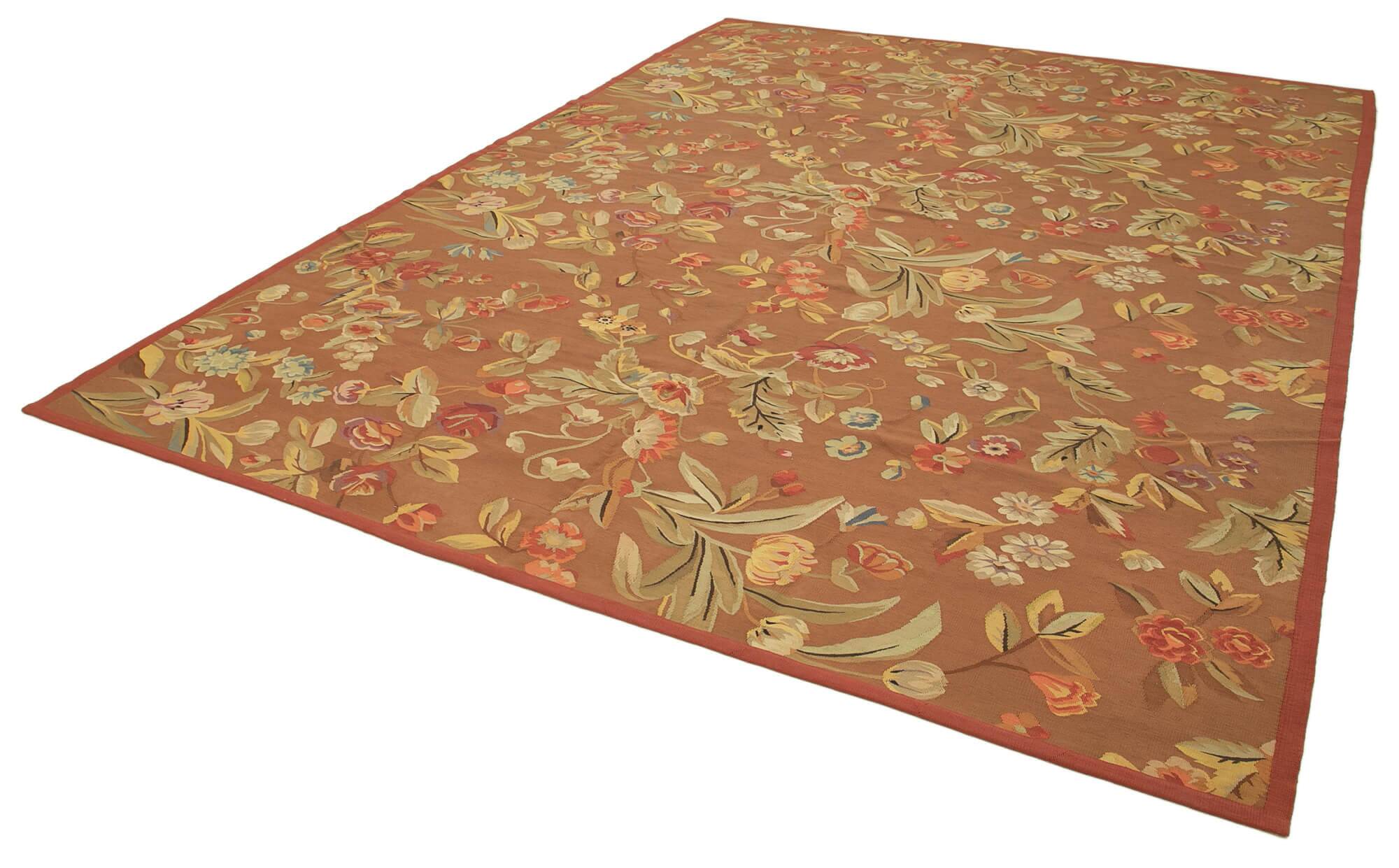 Handmade European Vintage Aubusson Kilim 276 cm x 359 cm