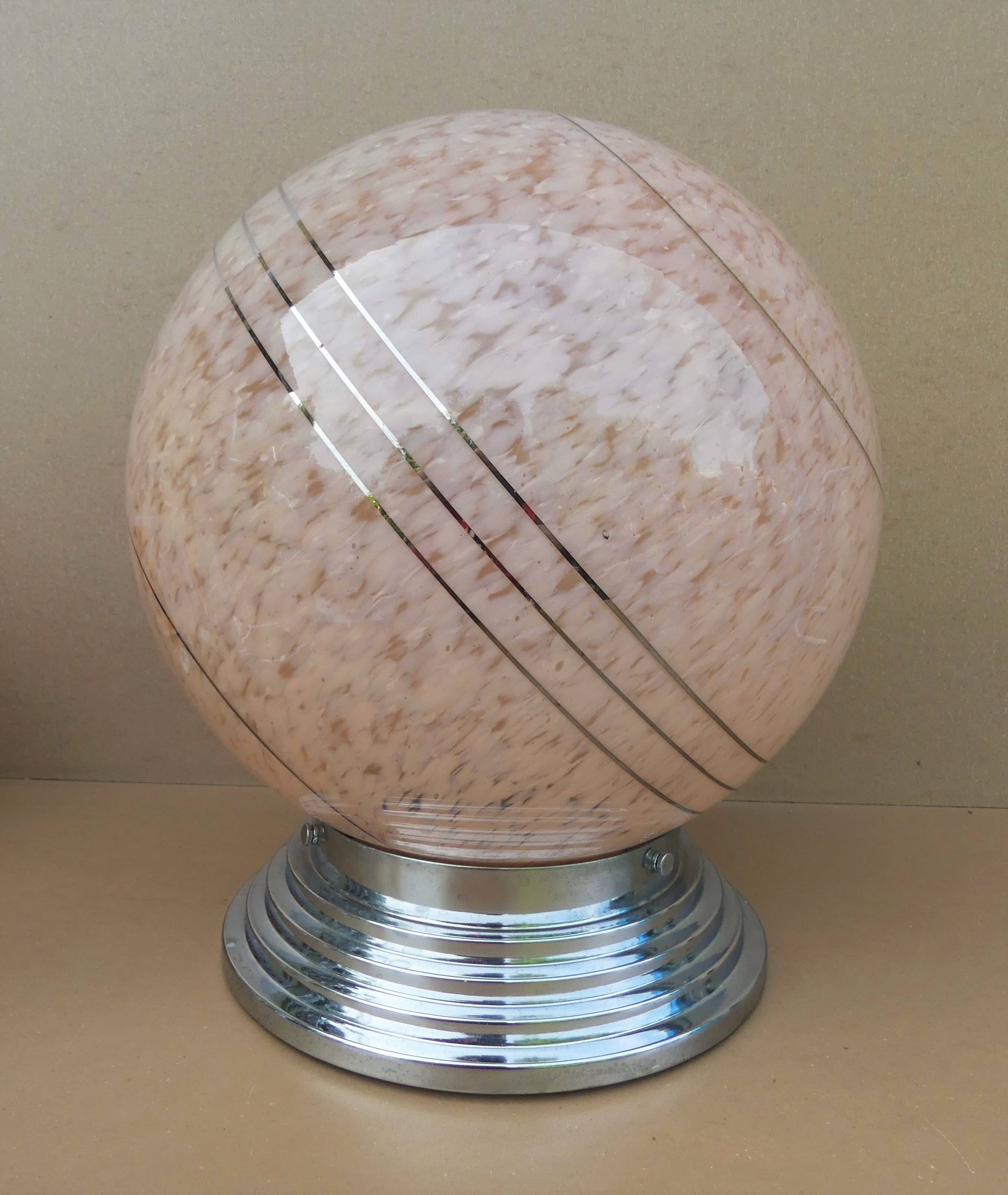 Old clichy glass ball ceiling light imposing pink & silver art deco lighting