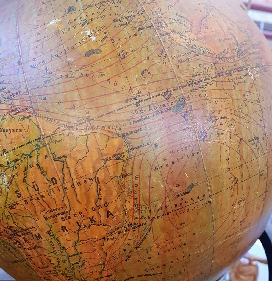 Vintage earth globe with light, Germany 1949