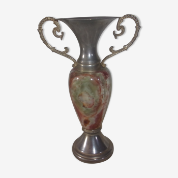 Silver metal vase and onyx marble
