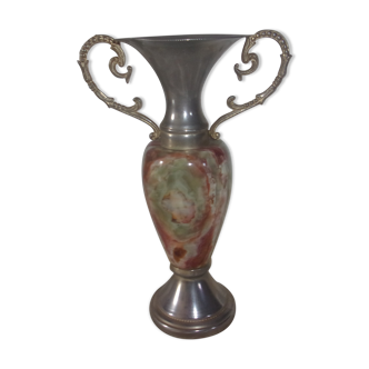 Silver metal vase and onyx marble