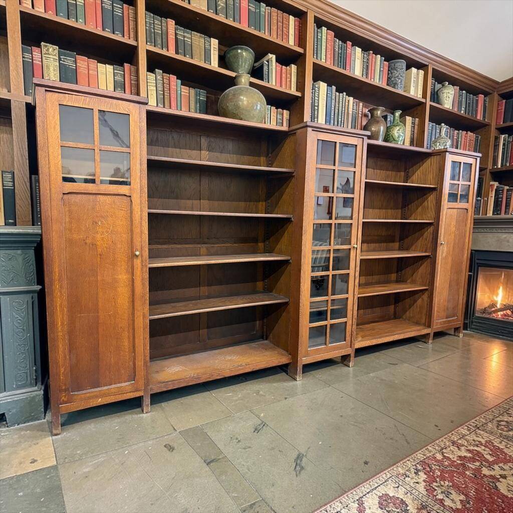 XL vintage wall unit in wood / bookshelf / cabinet (3.4m!)