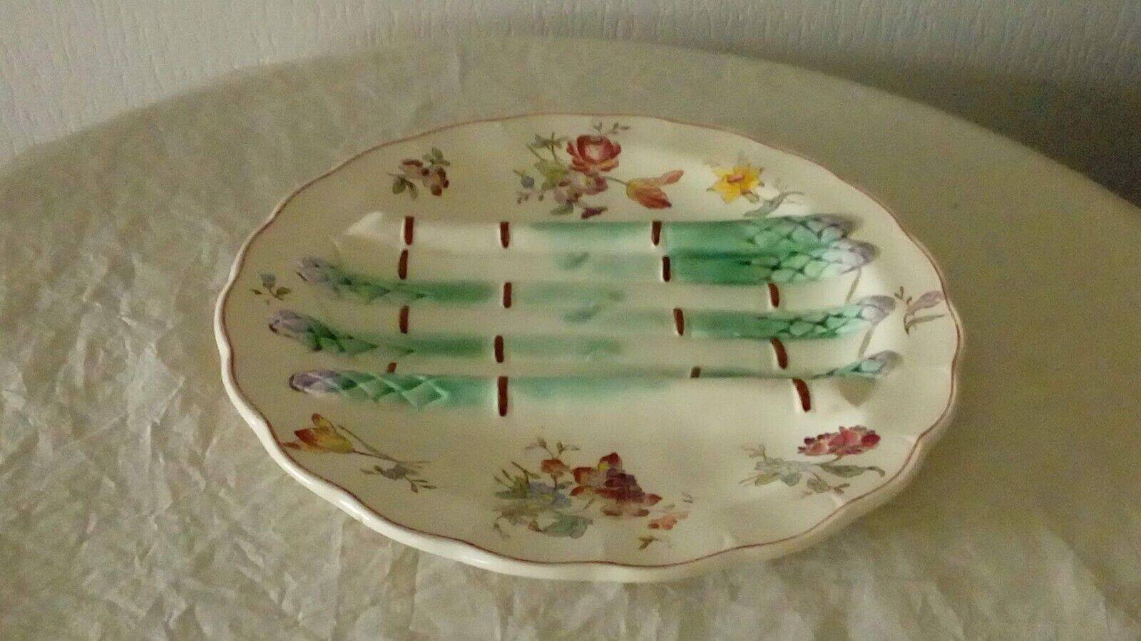 Asparagus plate faience Longchamp barbotine ironstone