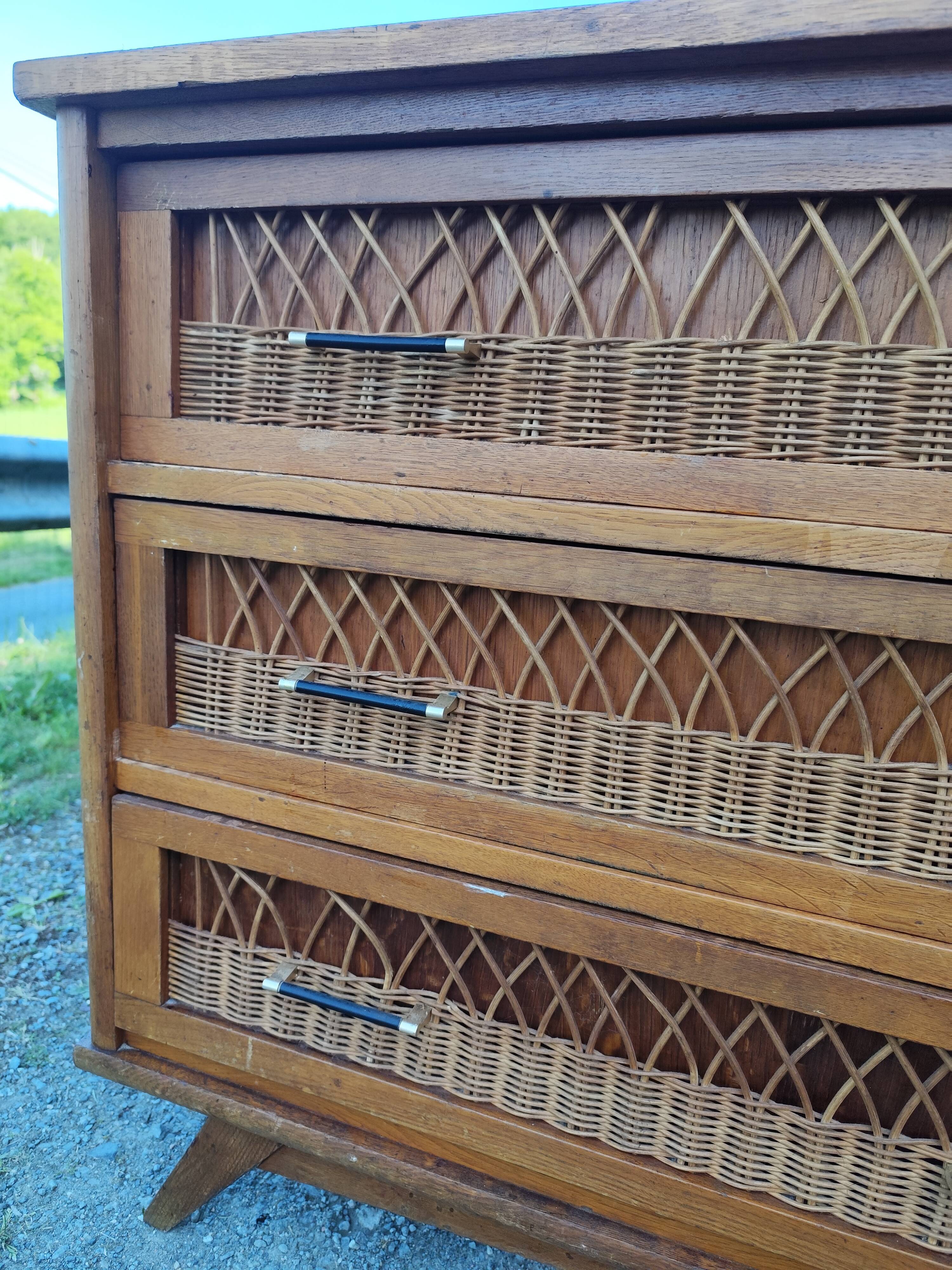 Vintage 4-drawer bamboo rattan chest of drawers