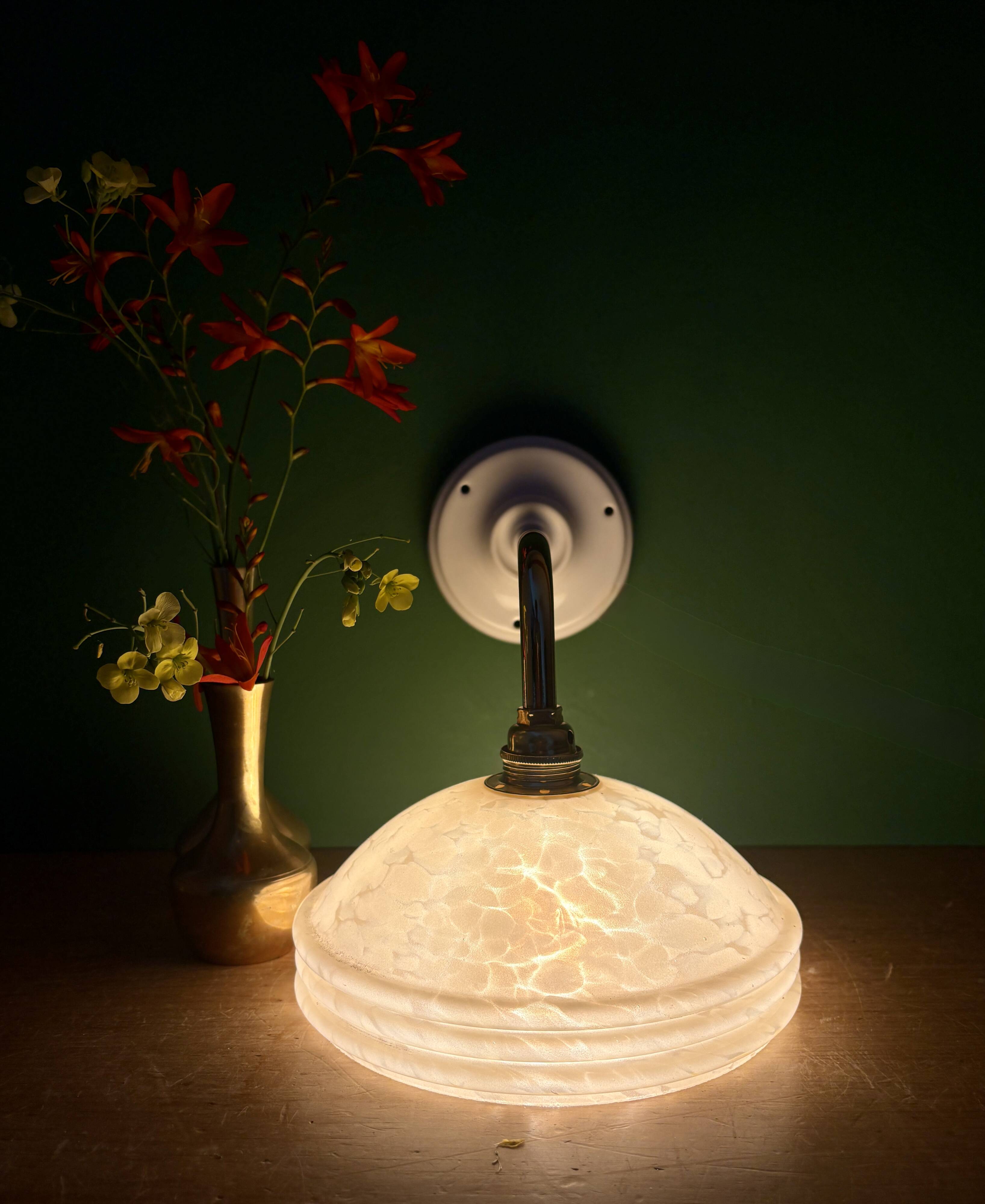 Vintage angled wall lamp with pale yellow Clichy glass shade