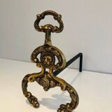 Pair of neoclassical andirons in bronze and wrought iron