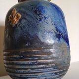 Vase with 2 small fleur-de-lis - glazed terracotta, cobalt