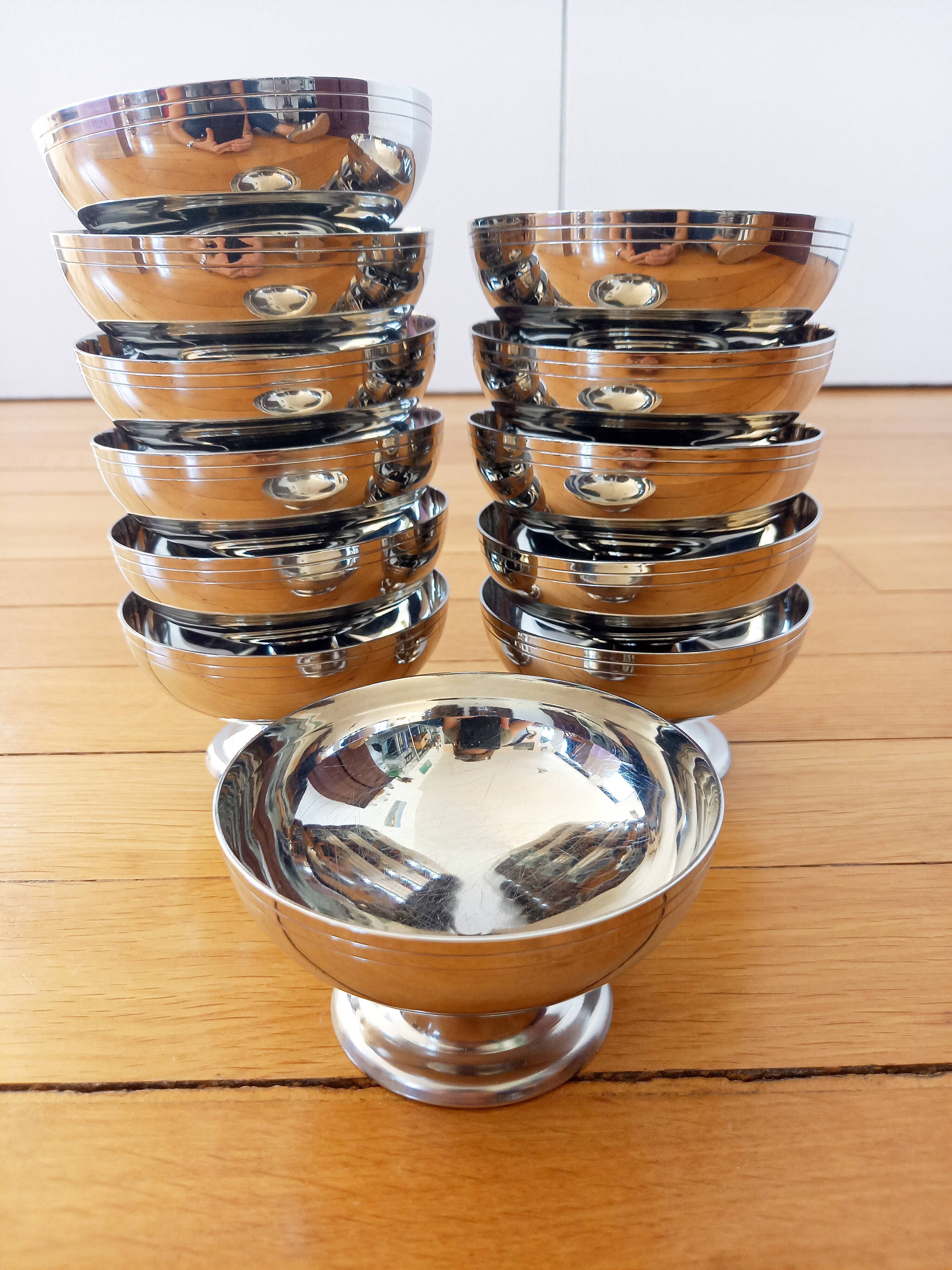 12 Vintage LETANG REMY Ice Cream Cups/Dessert Cups 18/10 Stainless Steel