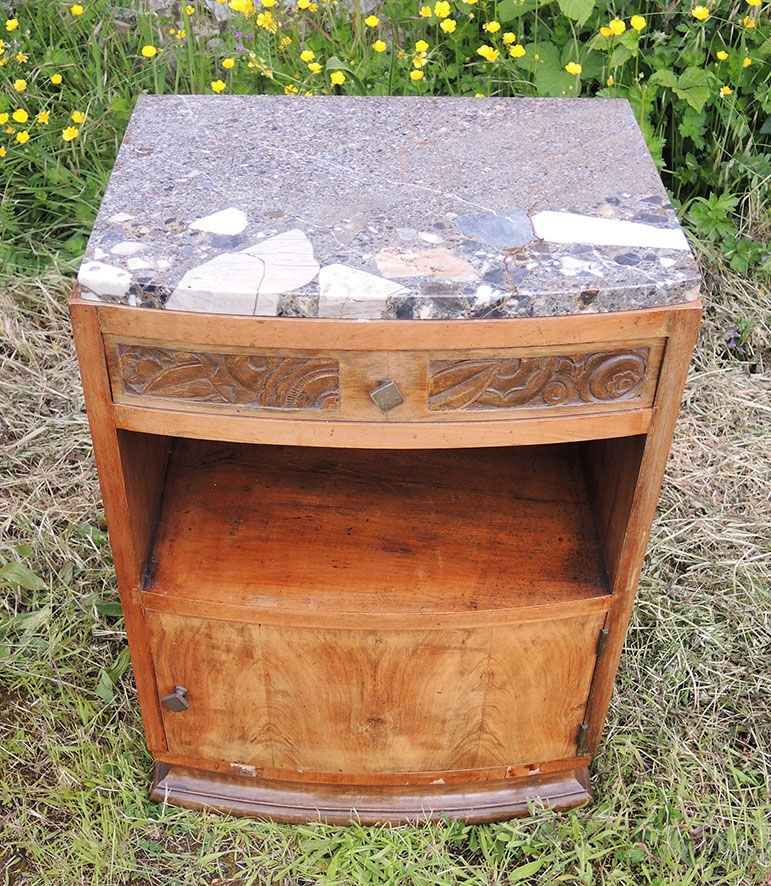 Art deco bedside table wood & marble