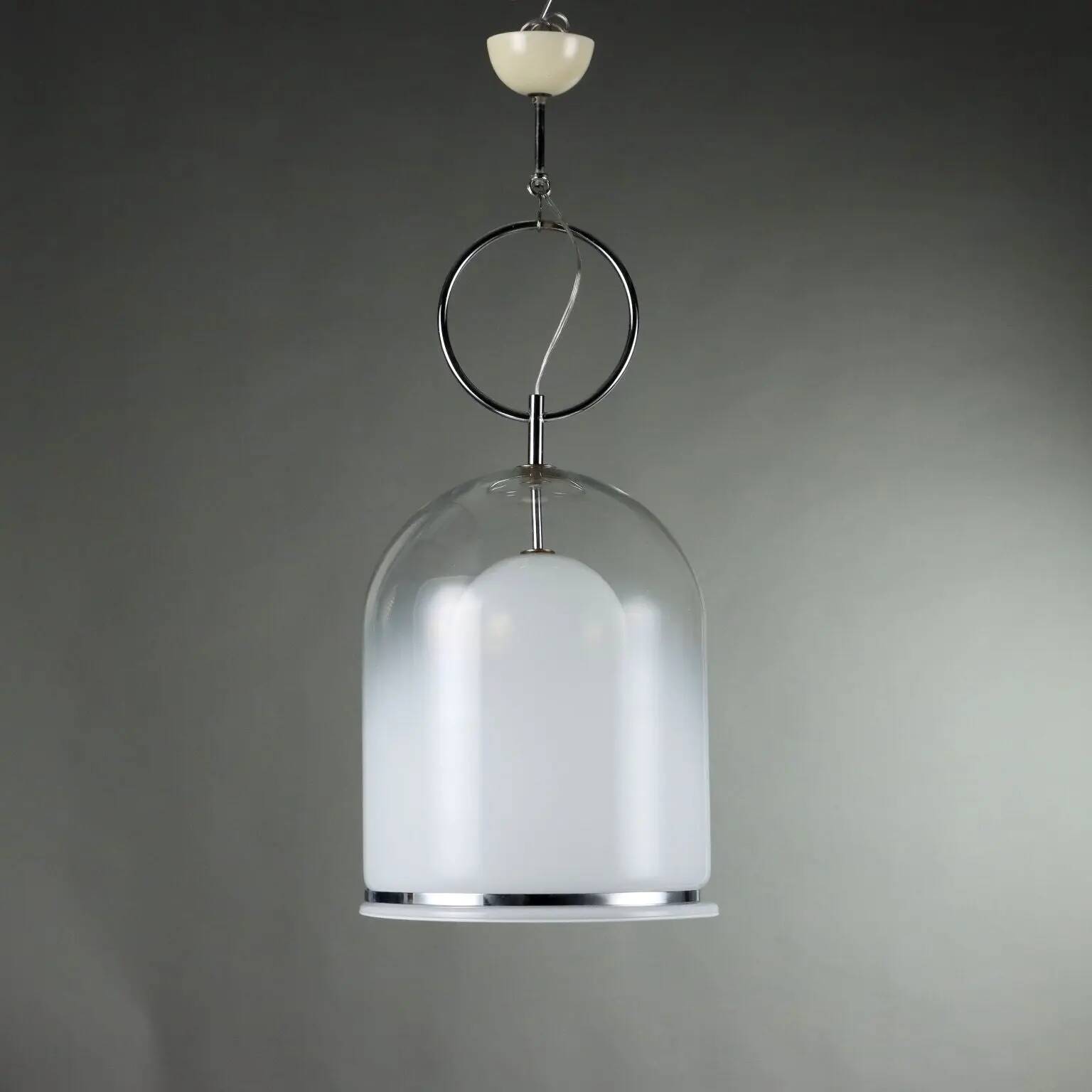 Suspension vintage en métal chromé et verre, Italie, années 1970