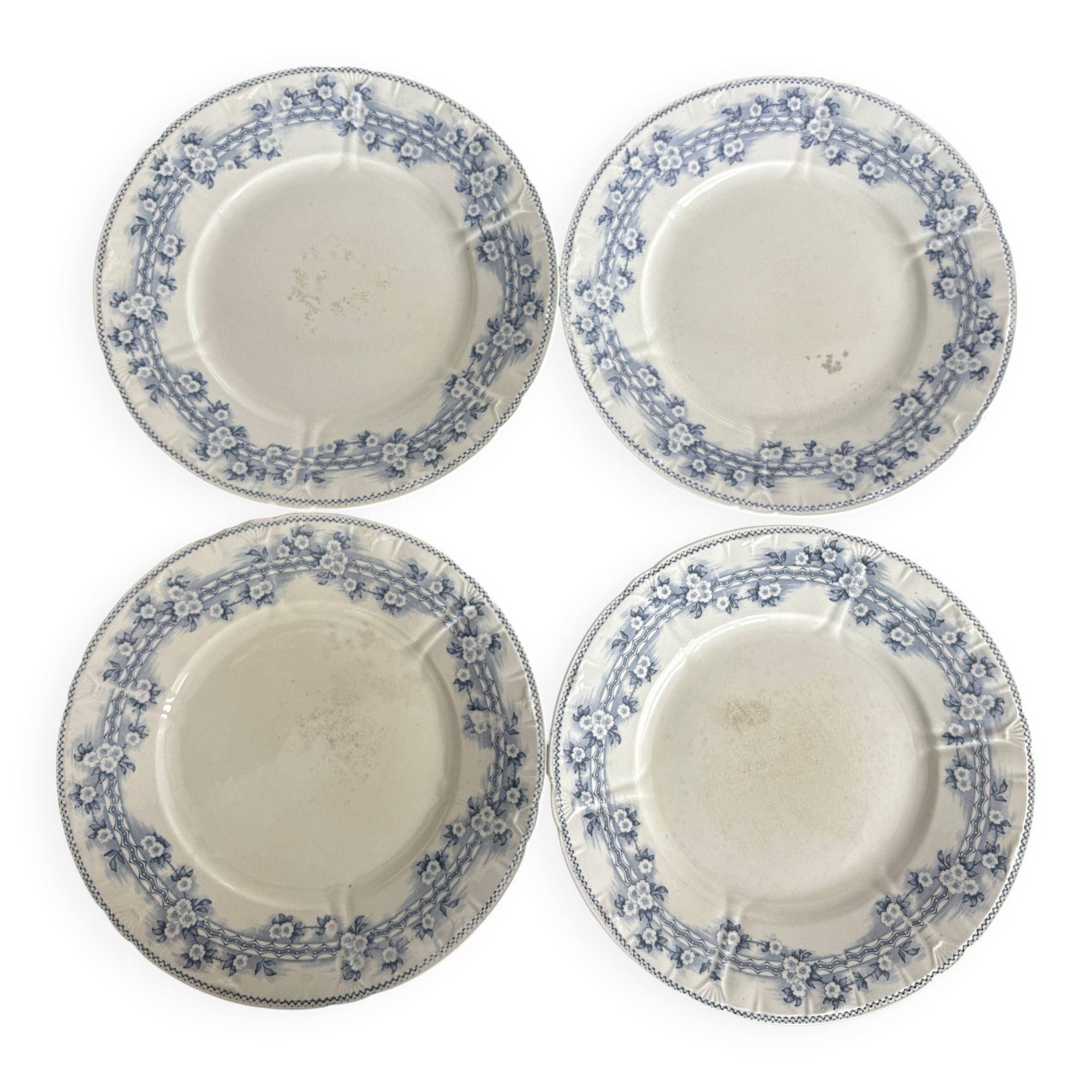 4 antique plates by Franz Anton Mehlem "Anita", antique porcelain