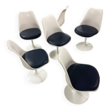 6x Saarinen Swivel Chairs for Knoll in Blue leather