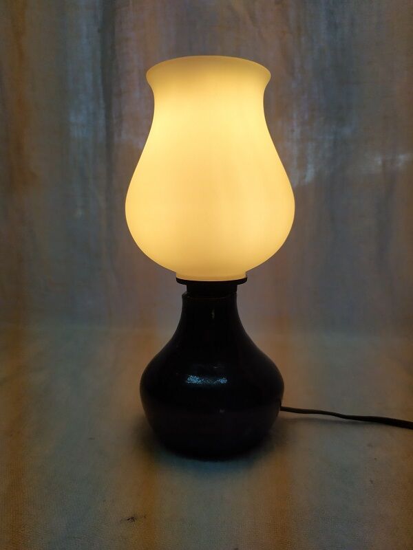 Bedside lamp base enamelled sandstone globe vintage old white glass