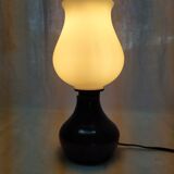 Lampe de chevet base grès émaillée globe verre blanc ancien vintage