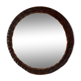 Miroir en rotin vintage années 70 36cm