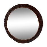Miroir en rotin vintage années 70 36cm