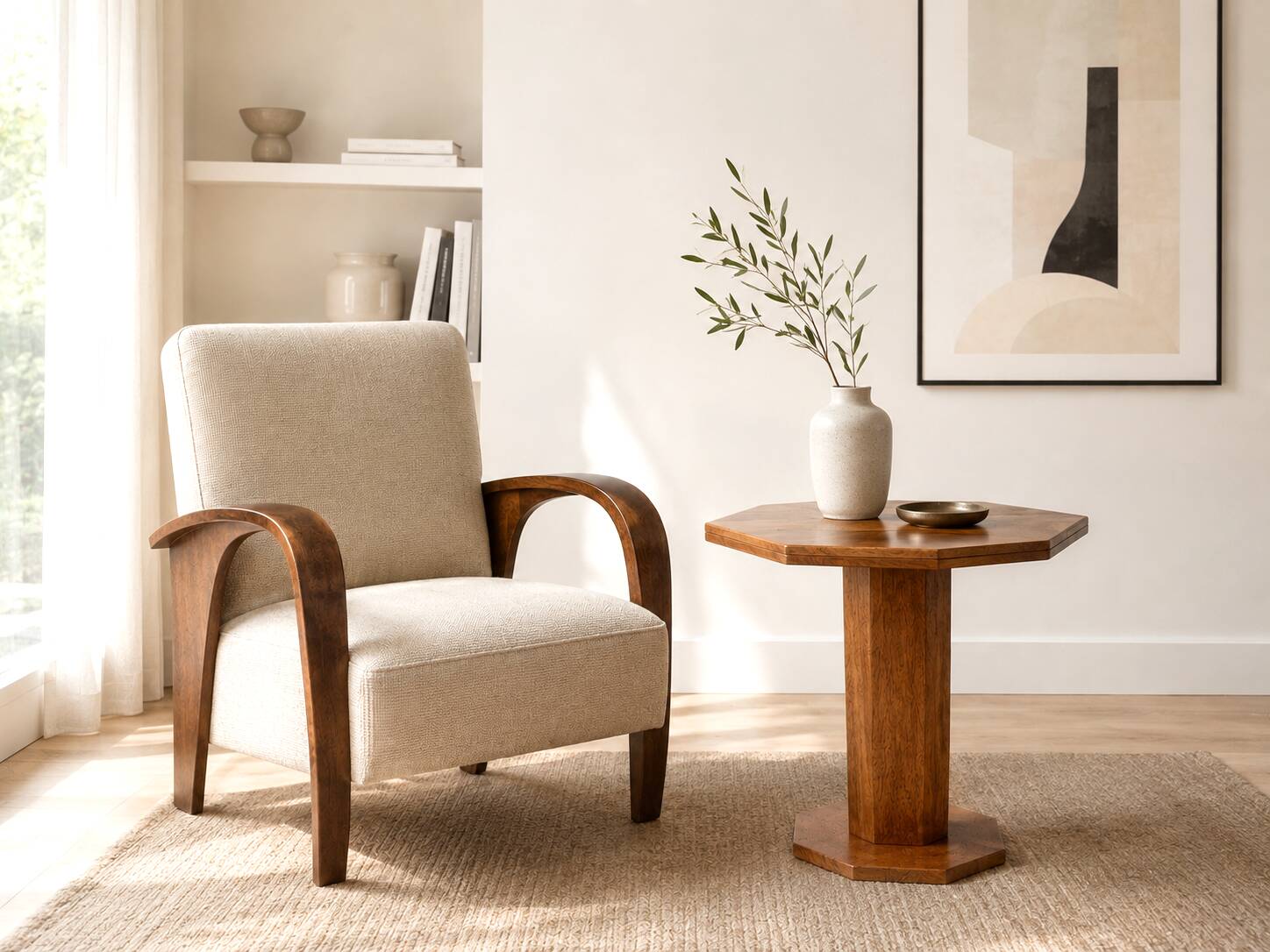 Art Deco guéridon from the 1930s in walnut and oak.