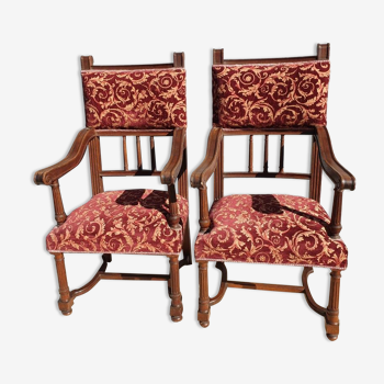 Pair of armchairs thrones neo-renaissance Haute-Epoque