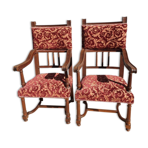 Paire fauteuils trônes néo-renaissance