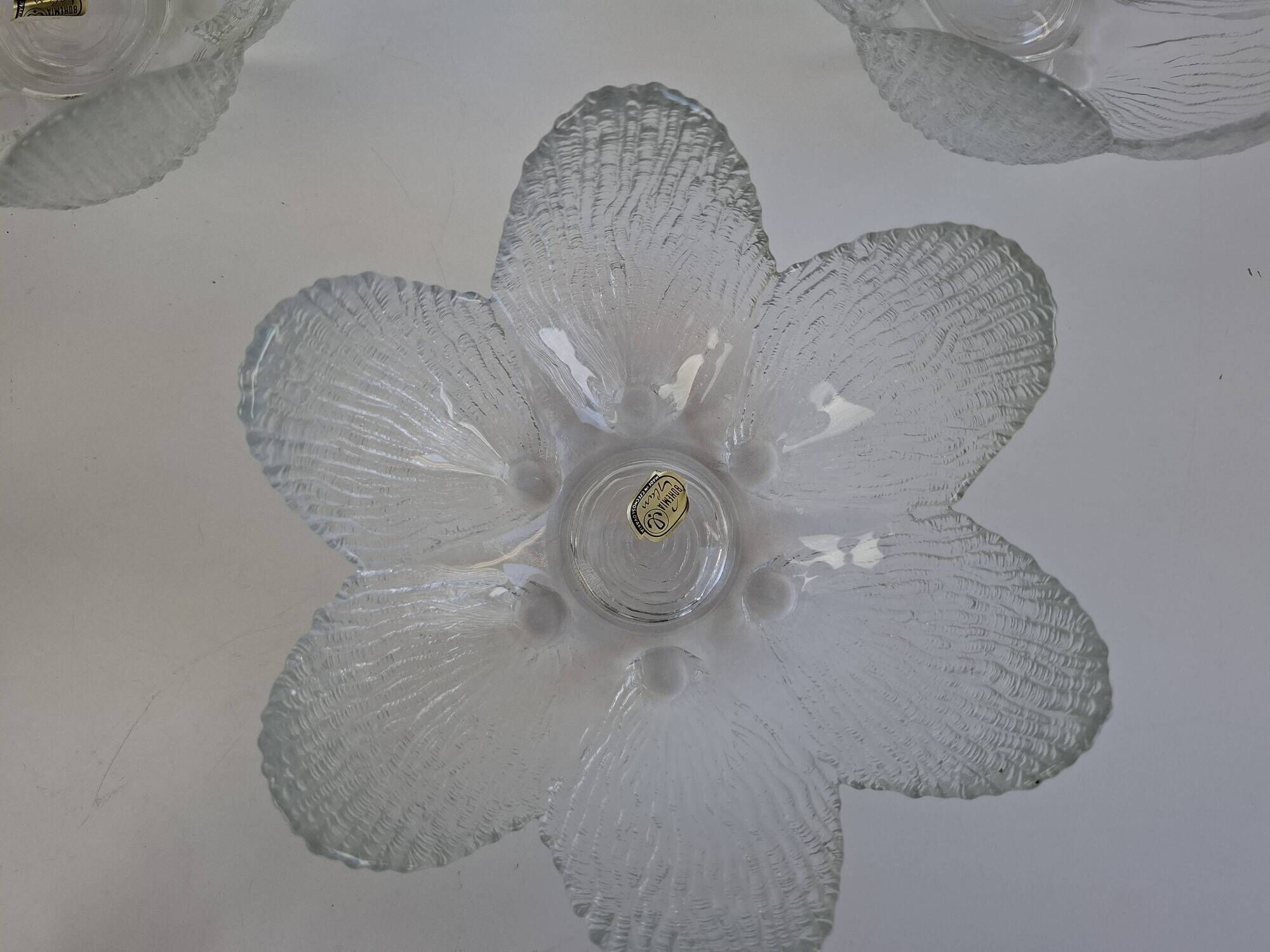 Set of 6 Bohemia Glass Flower Dessert Bowls, Czechoslovakia, circa 1960